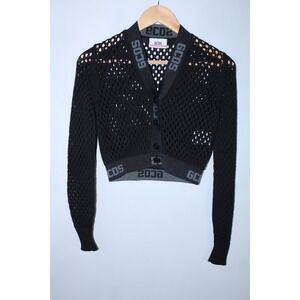 GCDS Women's Small Black Knit Long Sleeve Crop Cardigan